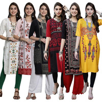 Pinkmint Printed Kurti for Women's Timeless Tradition Modern Kurtis with a Classic Touch (Pack of 6)
