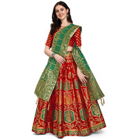 PURVAJA Women's Jacquard Semi-Stitched Lehenga choli (Kalash-Red_Red_Free Size)