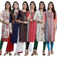 Pinkmint Printed Kurti for Women's Timeless Tradition Kurtis with a Classic Touch (Pack of 6)