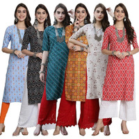 Pinkmint Festival Wear Printed Crepe Kurti's for Women's ll Ethnic Kurti ll Comfortable Kurti (Pack of 6)