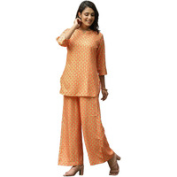 GRECIILOOKS Women Co Ord Set for Women | Co Ord Set for Women Stylish | Kurta Set for Women | Kurta Set | Designer Kurta Set for Women | 3/4 Sleeve Co-Ord Set (in, Alpha, 3XL, Regular, Orange)