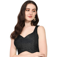 Pujia Mills Women's Multicolor Sweetheart Neck Georgette Line Soft Embroidery Sequence Zari Work Sleeves Readymade Saree Blouse (38, Black)