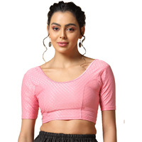 TOPLOT Cotton Blend Lycra Stretchable Round Neck Blouses for Women Readymade (Blouse-5058-Baby Pink-40)