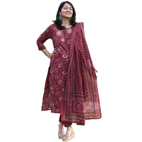 ANNI DESIGNER Women's Rayon Blend Straight Printed Kurta with Pant & Dupatta (PARAVA Maroon_S_Maroon_Small)