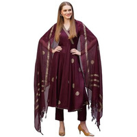 ANNI DESIGNER Women's Rayon Blend Printed Anarkali Kurta with Pant & Dupatta (Berlin Wine-NB_3XL_Wine_XXX-Large)