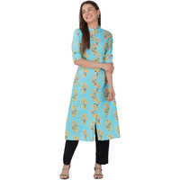 rytras Women's Printed A-Line Kurta(RYT541,Turquoise,S)