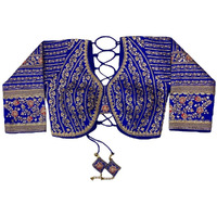 Pujia Mills Women's Heavy Embroidery Coding with Sequins Work 3/4 Sleeves Fancy Readymade Saree Blouse (Royal Blue, 42)