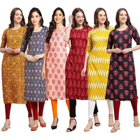 Pinkmint Women's Crepe Digital Print Straight Kurta Pack of 6 [CR-333-358-368-337-329-345-L]