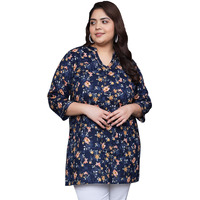 Tissu Women's Plus Size Navy Floral Printed Pure Cotton Kurti (2258_Blue_3XL)
