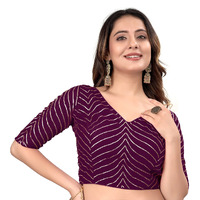 Pujia Mills Womens Fancy Readymade Half Sleeve Georgett Saree Blouse(R Koti 2 Wine_38)
