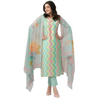 ANNI DESIGNER Women's Rayon Blend Straight Printed Kurta with Pant & Dupatta (Zaggu Pista_XL_Pista_X-Large)
