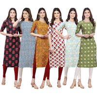 Pinkmint Women's Crepe Digital Print Straight Kurta [Pack of 6] (CKE-345-331-333-342-343-338-XL)