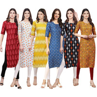 Pinkmint Women's Crepe Digital Print Straight Kurta [Pack of 6] (CKE-337-334-329-353-330-333-XXL)