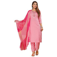 DIGITAL SHOPEE Pink Kurti with Pant and Dupatta Set for Women Medium