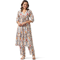 Leriya Fashion Rayon Alia Cut Kurta Set For Women | Alia Cut Kurta Set For Women | Ethnic Co-Ord Set For Women (Large, Off White)
