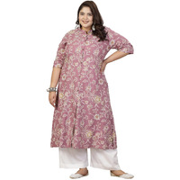 Stylum Plus Size Women Floral Print Rayon A-Line Kurta (FIONAMAUVEPLUS48_Mauve, 4XL)