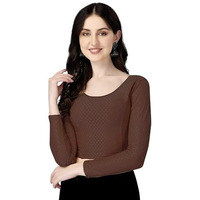 Shiv Textiles Round Neck Dobby Cotton Lycra Stretchable Elbow Sleeve Readymade Saree Blouse for Women Stylish (BrownPluse Size Full Sleeve)