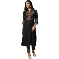 ZIYAA Women's Regular Kurta (Zikucr3150- Black_XL) - Crepe
