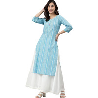 Janasya Women's Blue Cotton Striped Straight Kurta(JNE3787-KR-S)