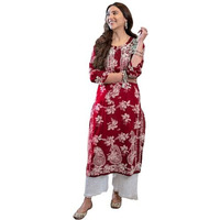 ANNI DESIGNER Women's Rayon Blend Chikankari Embroidered Straight Kurta (SCEROS Pink_M_Pink_Medium)
