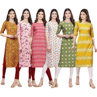 Pinkmint Women's Crepe Digital Print Straight Kurta [Pack of 6] (CKE-333-339-328-334-338-329-S)