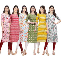 Pinkmint Women's Crepe Digital Print Straight Kurta [Pack of 6] (CKE-339-328-334-338-329-340-XL)