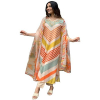 ANNI DESIGNER Women's Cotton Blend Straight Printed Kurta with Pant & Dupatta (Dhimi Cream_M_Cream_Medium)