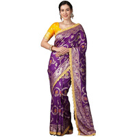 Satrani Women's Silk Blend Banarasi Jacquard Saree with Unstitched Blouse Piece (3800S301N_Deep Violet1)