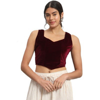 Vaararo Readymade Party Blouse for Women | Shiny Velvet Sleeveless Stylish Outfit Wine Medium