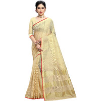StyleScope Women's Kota Doria Cotton Zari Checks Manipuri Saree With Cotton Blend Unstitched Blouse Piece.(Cream,Gold)