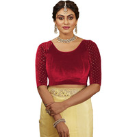Sft Round Neck Viscose Velvet ReglanElbow Sleeves Readymade Saree Blouse for Women Stylish (Ayesha