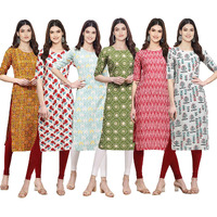 Pinkmint Women's Crepe Digital Print Straight Kurta [Pack of 6] (CKE-333-342-343-338-328-340-XL)