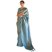 MADHUHANSH Women's kanjivaram banarasi silk saree Zari Woven for festival Wedding silk with rich pallu Design sarees for women with Unstitched blouse piece (SKYBLUE)