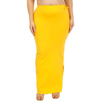 Georgio Martini - First Time In India Plus Size Cotton Lycra Saree Shapewear for Women Straight Cut Skirt with Side Cut | Shape Wear Dress for Sarees | Petticoat with Drawstring Yellow-XL