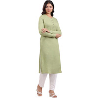 Janasya Women's Sage Green Woolen Textured Straight Winter Kurta (JAB24KR01157-M)