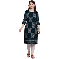 VAIRAGEE Women's Georgette Straight Cut Round Neck Kurta with Beautiful Lucknowi Chickenkari Work (1605) Teal Blue