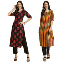 Pinkmint Kurta & Pant Set ll Printed Kurti ll Combo Kurta Set ll (Pack of 2) Red-Black