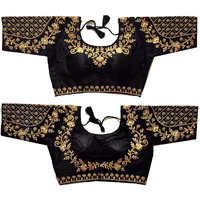 Vihu Fashion Silk Women's Embroidery Handwork Thread Zari Stone Work Readymade Half Sleeve Blouse (Floral Half Sleeve Blouse Variation_Black_38)