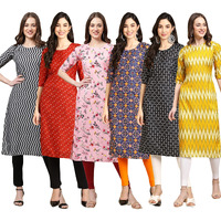 Pinkmint Women's Crepe Digital Print Straight Kurta Pack of 6 [CR-336-370-339-369-362-329-XXL]
