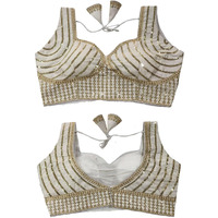 Vihu Fashion Women's Readymade Blouse Embroidery Multi Coding Gold Thread Indian Ethnic Designer Stitched Readymade Saree Sleeveless Cream Blouse for Women for Saree Lehenga Choli