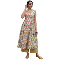 Janasya Women's Light Green Cotton Ethnic Motif Side Pleated Kurta Set (JAA24ST00260-XS)
