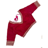 Pujia Mills Women's Velvet Blouse for Women Readymade Blouse Half Sleeves Embroidery Blouse aari Work Blouse Readymade Saree Blouse Choli for Women Readymade Choli Blouse (Velvet 501 Pink 32)