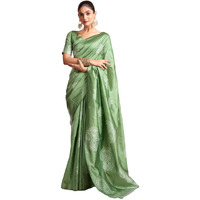 Satrani Women's Silk Blend Banarasi Jacquard Saree with Unstitched Blouse Piece (3882S196N_Pista Green3)