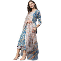 ANNI DESIGNER Women's Cotton Blend Straight Printed Kurta with Pant & Dupatta (Kuntu Green_S_Green_Small)