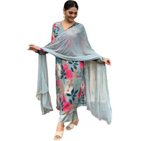 ANNI DESIGNER Women's Cotton Blend Straight Printed Kurta with Pant & Dupatta (AD312 Green_M_Green_Medium)