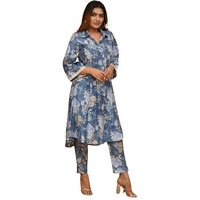 FABNEX kurta set for women | Women Kurta | Women Kurta Sets Kurtis | Women Kurta Pant Set | Women Kurta Pant Set Women Kurti Set with Pant (K-39-40) (M, Blue)
