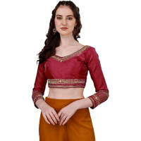 Sumaira Tex Women's Milan Silk Heavy Embroidery with Sequins Worked Full Sleeve Fancy Saree Blouse Maroon(Charlie Maroon)