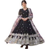 Wedani Faux Georgette Embroidered Work Anarkali Kurta Set for Women (IN, Alpha, L, Regular, BLACK)