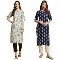 Pinkmint Printed Round Neck Kurta Set for Women ll Kurti & Pant Set for Women ll Regular Fit Kurta Set (Pack of 2) Red-Black