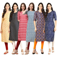 Pinkmint Women's Crepe Digital Print Straight Kurta Pack of 6 [CR-360-366-328-331-369-366-XXL]